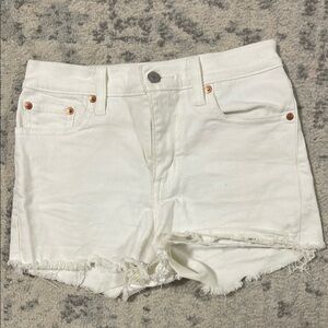 Levi's White Jean Shorts with Frayed Hem